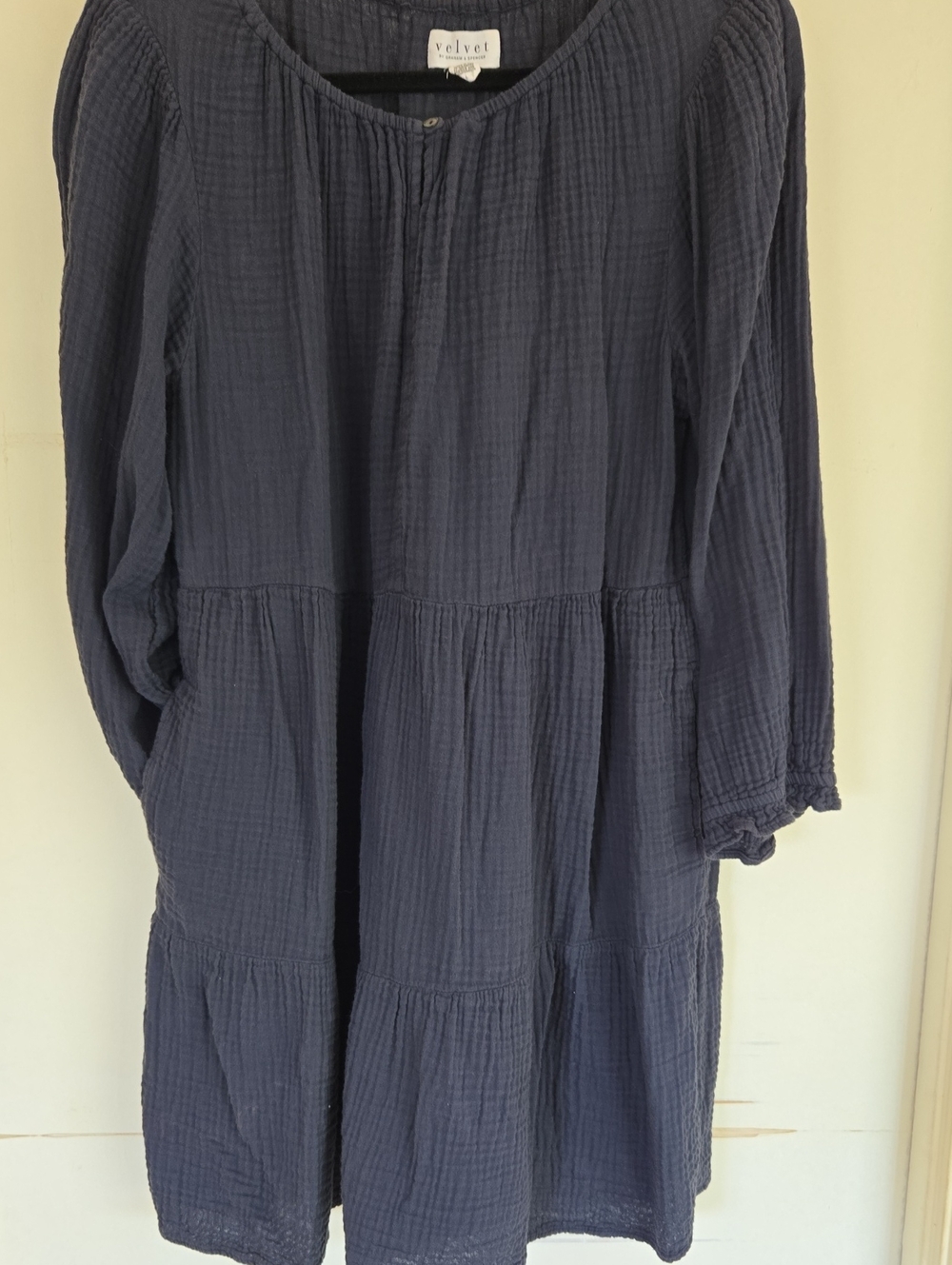 Velvet By Graham & Spencer Mirella Navy Waffle Weave Cotton Gauze Dress